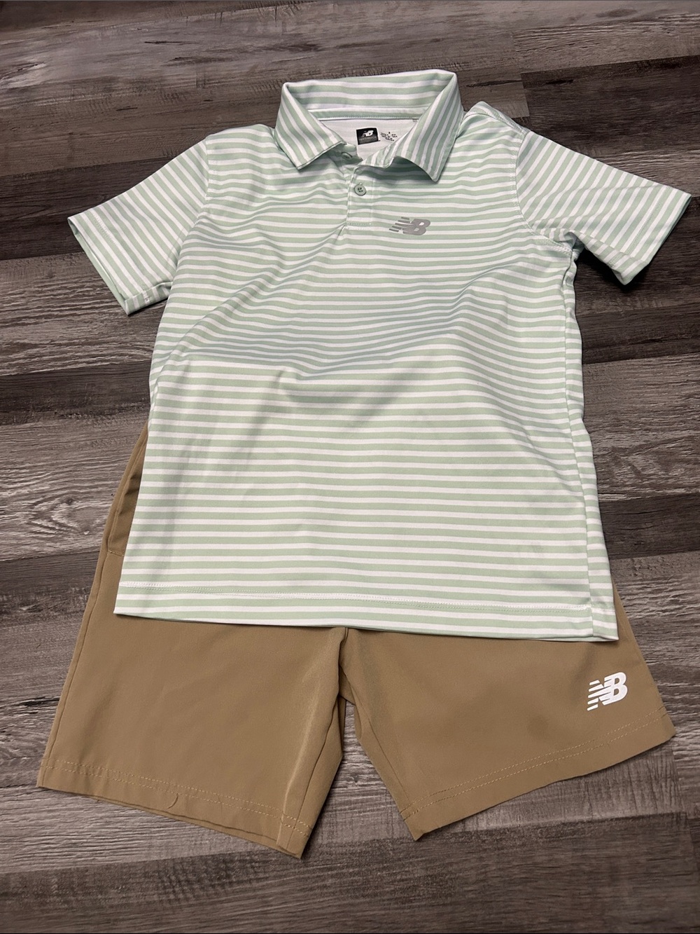 New Balance Mint & White Striped Kids Polo